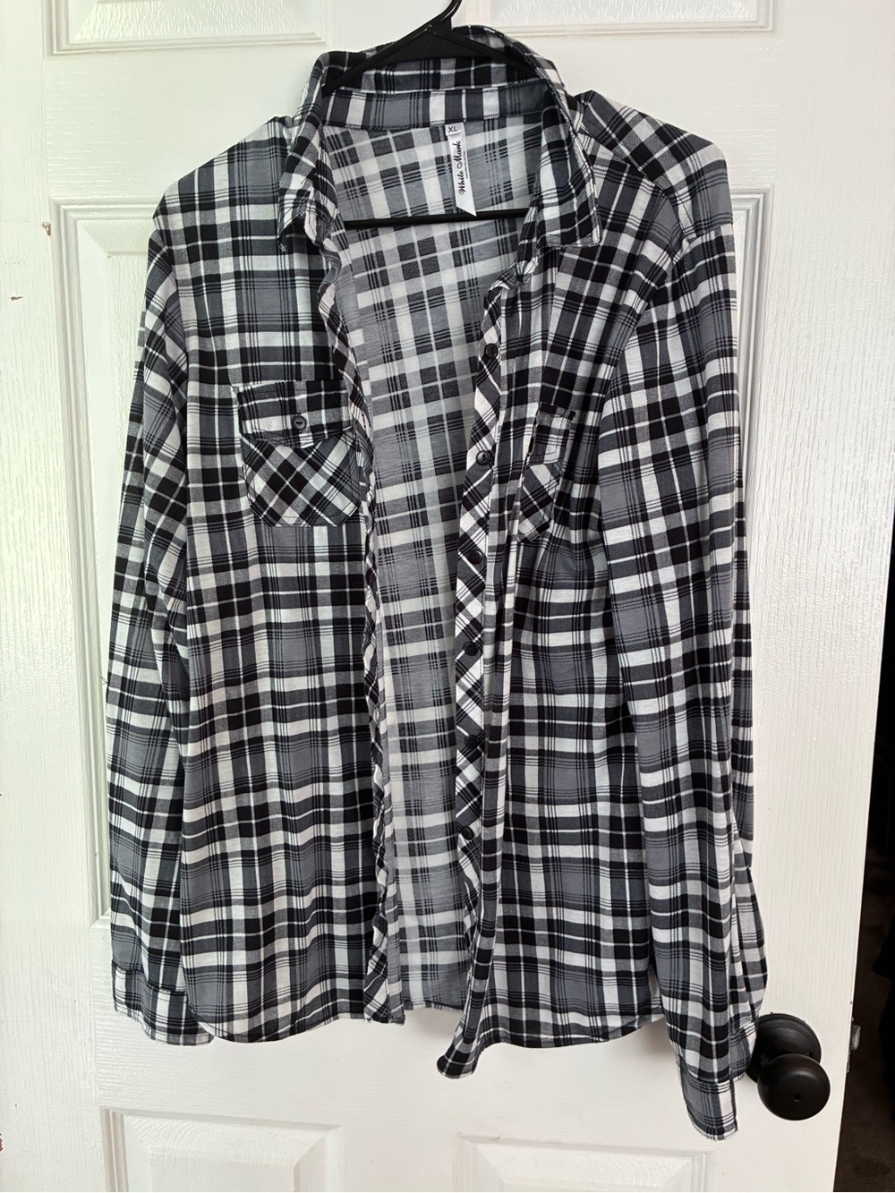 White Mark Black White Gray Plaid Button Front Shirt XL